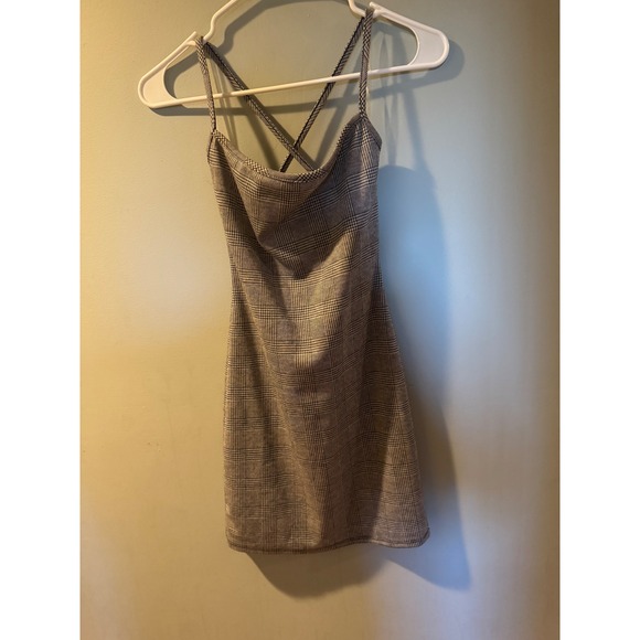 Dresses & Skirts - Plaid Spaghetti Strap‎ Mini Dress Crisscross Back Cowl Neck